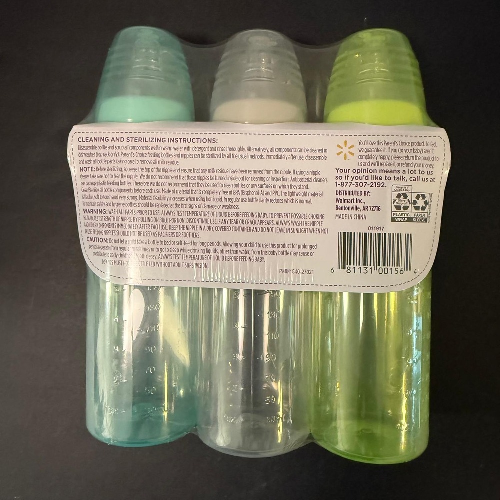 Parent's Choice 3 Pack Bottles 9 oz 0+ Months Slow Flow BPA Free - Picture 7 of 7